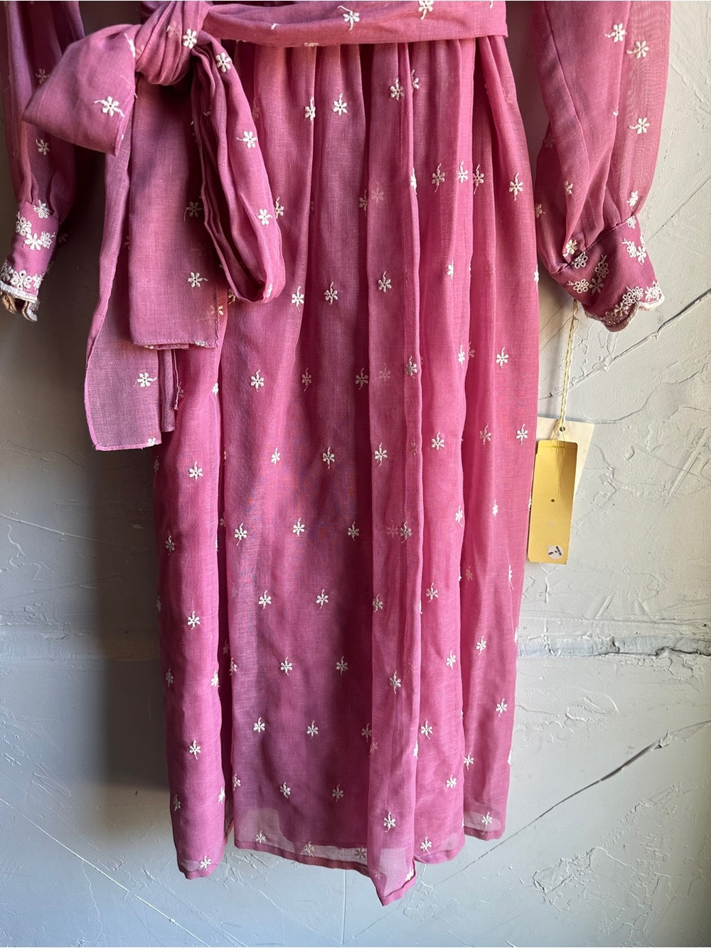 Vintage Pink Prairie Cottagecore Midi Dress NWT Romantic Floral Embroidered USA - Picture 15 of 15